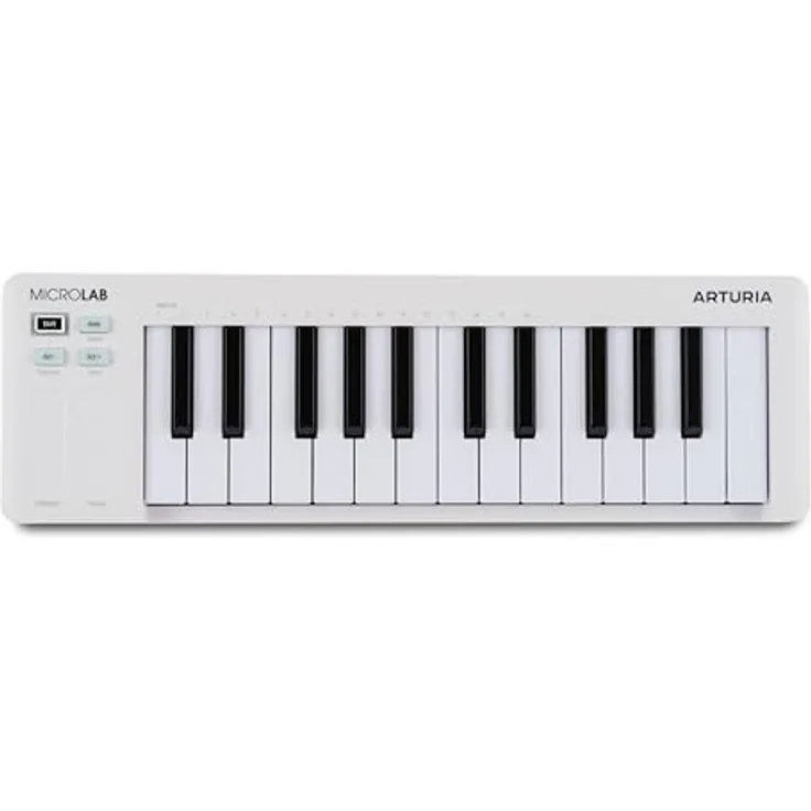 Arturia MicroLab mk3, kompaktes MIDI-Controller-Keyboard mit 25 anschlagsdynamischen Tasten, Dual Touch Strips, Akkordmodus und Sustain-Pedal-Input - Weiß