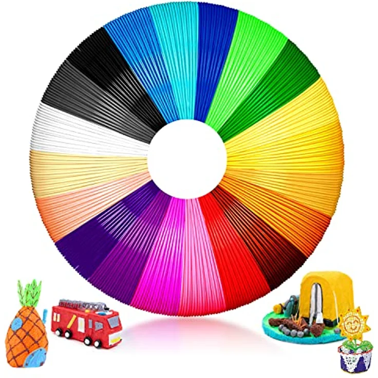 ANCHARA 3D Stift Filament PCL 1,75mm, 20 Farben Set (je 10m), ungiftig und kinderfreundlich für niedrige Temperaturen, 3D Druck Zubehör – Bild 1