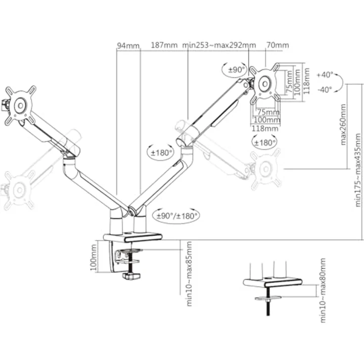 myWall HL 23-2, Tisch Monitor Halterung für 2 Monitore, Schwarz, mit Gasfeder-Technologie und VESA-kompatibel – Bild 5