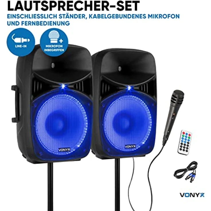 Vonyx VPS152A Plug & Play 1000W Lautsprecher-Set mit Ständern – Bild 6