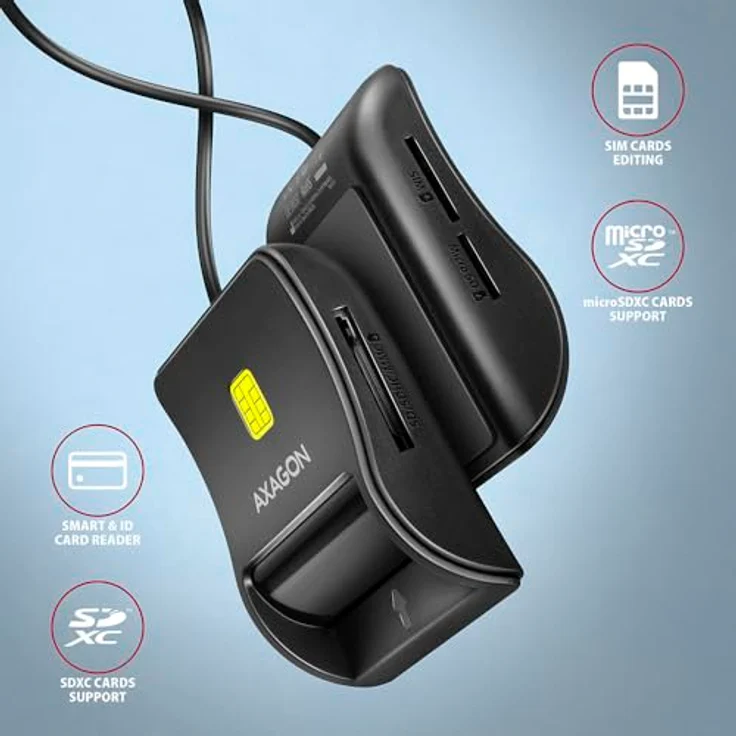 AXAGON CRE-SM3SD, USB Smart Card & SD/microSD/SIM Card FlatReader, vielseitiges Kartenlesegerät – Bild 2
