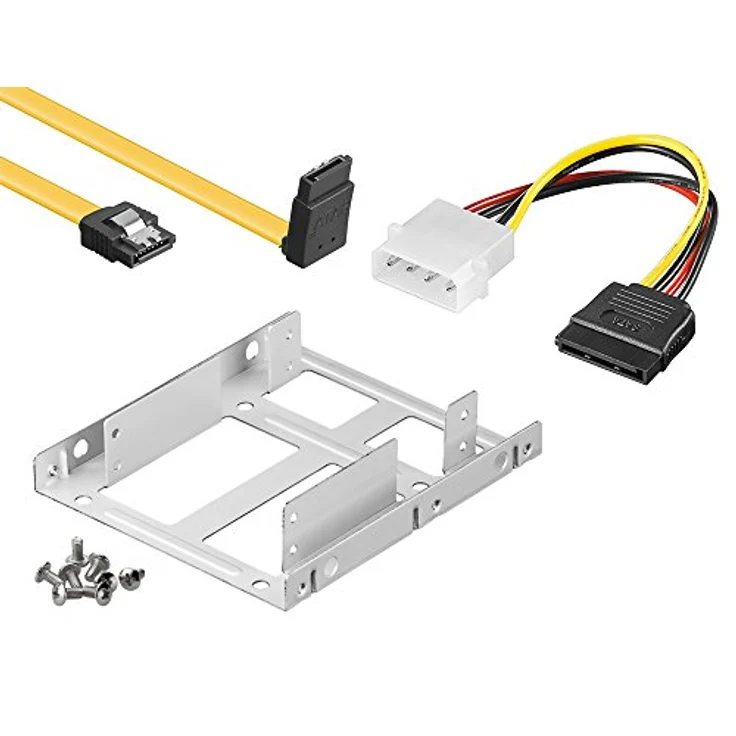 baytronic Einbauset doppelter Einbaurahmen für 2X 2,5" Festplatten/SSD's auf 3,5" Adapter Mounting Frame Halterung - inkl. 30cm SATA Kabel gewinkelt gedreht + 4Pin Sata Adapter - Schwarz – Bild 1