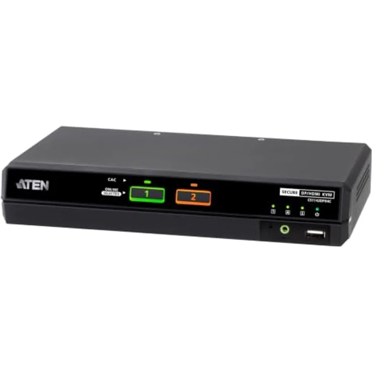 ATEN CS1142DPH4C 2-Port USB KVM Switch, 5K DP/HDMI, Dual Bildschirm, mit Cardreader und sicherer Gehäuse-Angriffserkennung – Bild 1