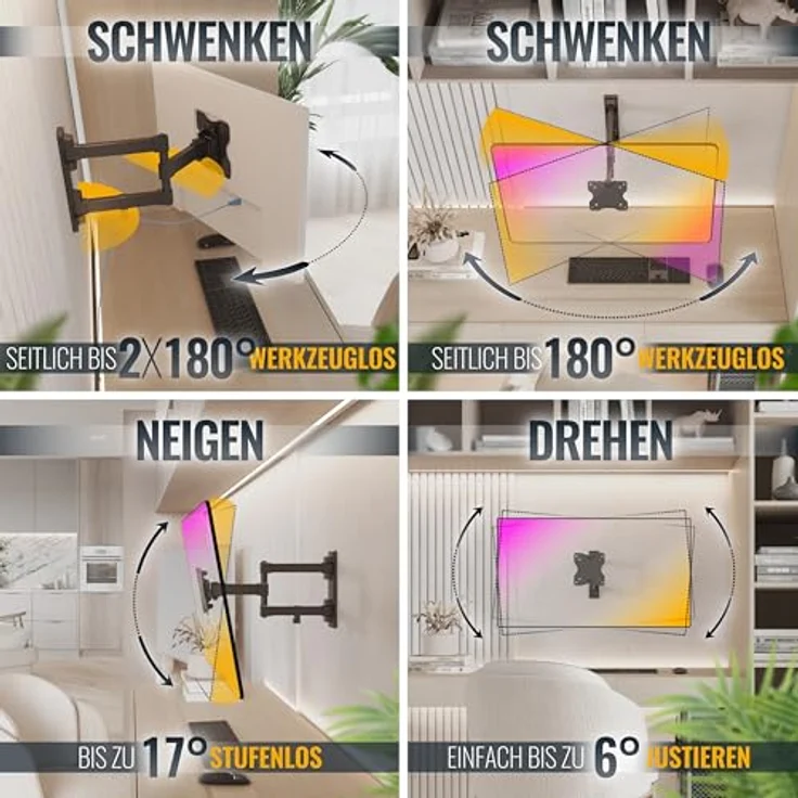 RICOO TV-Wandhalterung S3911, bis 27 Zoll, schwenkbar und neigbar, VESA 100x100, schwarz, max. 20 kg Belastbarkeit – Bild 3