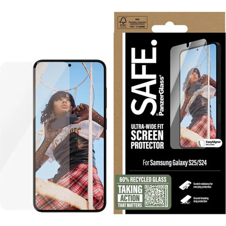 SAFE by PanzerGlass Screen Protector für Samsung Galaxy S25 | Ultra-Wide Fit, wischfest, inkl. EasyAligner und recyceltem Material