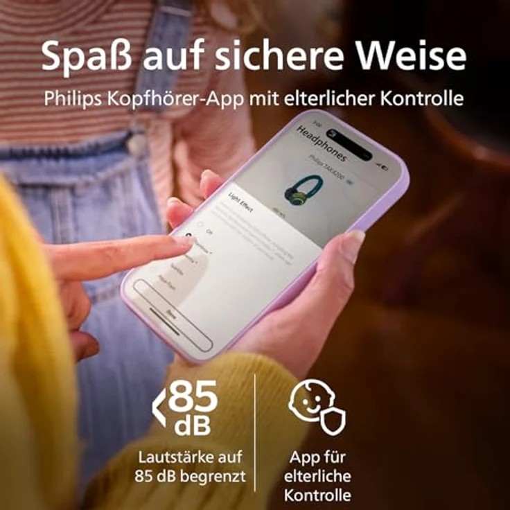 Philips TAK4200CT, kabelloser ohraufliegender Kinderkopfhörer, lautstärkenbegrenzt mit Audio-Sharing, inkl. 3,5 mm und USB-C-Kabel – Crystal Teal – Bild 4
