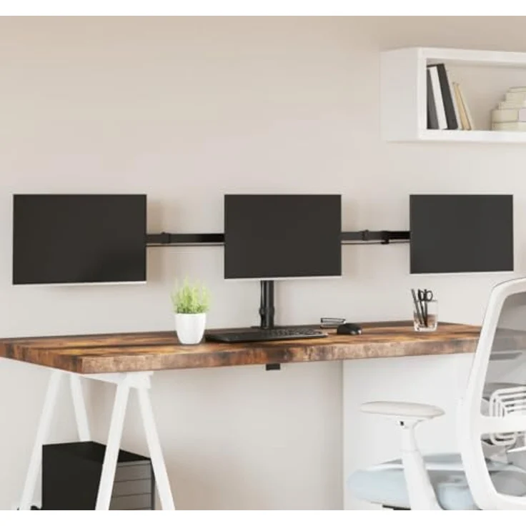vidaXL Tischhalterung, Verstellbar Monitorhalterung mit C-Klemme, Bildschirmhalterung für 3 Monitore, Monitorständer Halterung, VESA 75/100 mm, Schwarz Stahl – Bild 2
