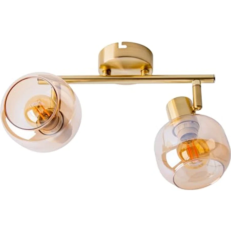 Näve Leuchten - 4er Spot/Deckenleuchte Libby - Deckenlampe aus Metall und getöntem Glas - Für Esszimmer, Wohnzimmer, Diele oder Büro - Messing/Amber/Gold, 40 cm – Bild 5