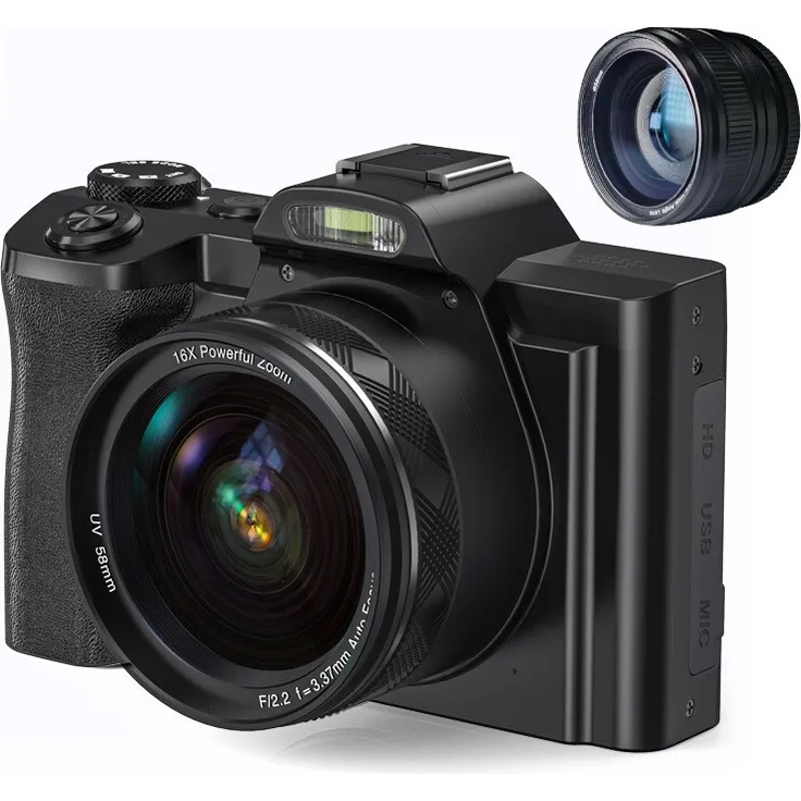 INF Digitalkamera 4K, 48 MP, CMOS, 16-fach Zoom, Selbstauslöser, Schwarz