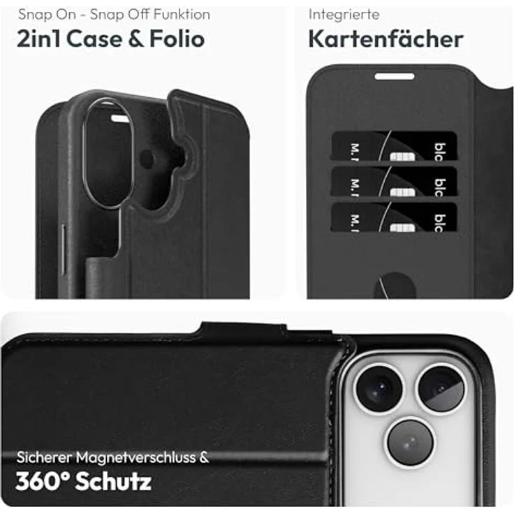 VONMÄHLEN Vegan Leather Folio, 2in1 Handyhülle kompatibel mit iPhone & MagSafe, magnetisches Wallet Case aus recyceltem Material mit Kartenfach, Standfunktion & 360° Schutz – Bild 3