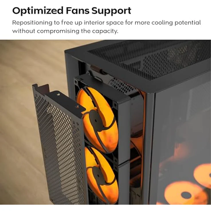 Montech HS02 PRO, ATX Mid-Tower PC-Gehäuse mit 5x ARGB PWM Lüftern, High-Airflow und reversiblem Design, gehärtete Glasfront, vertikale GPU-Option – Bild 4