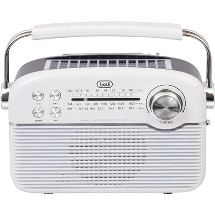 Trevi RA 7F50 BT, Tragbares Multiband-Solarradio mit USB- und microSD-Anschluss, Analog, Weiß – Bild 2