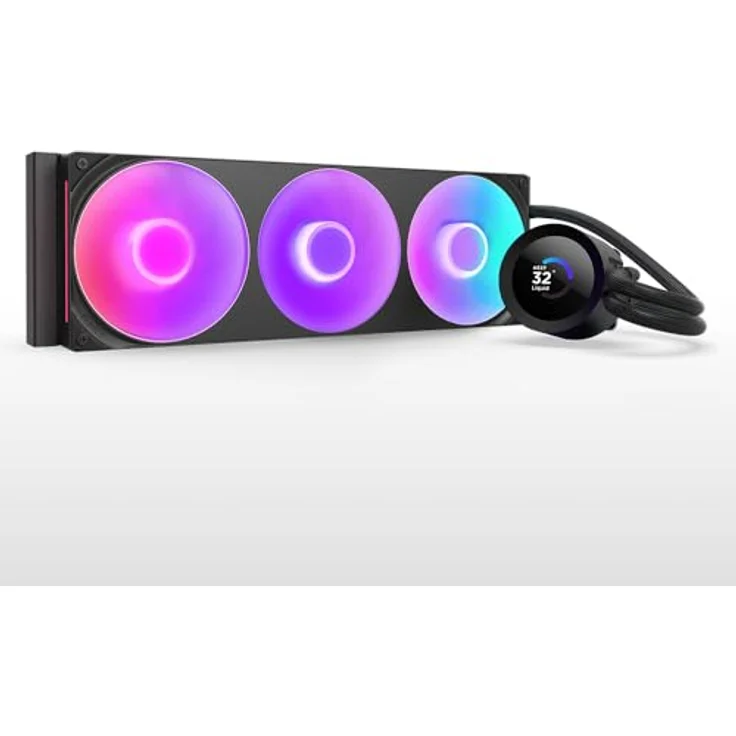 NZXT Kraken Plus 360 RGB – AIO CPU-Flüssigkeitskühler mit 360mm Radiator, F360 RGB Core Lüfter, 1,54" LCD und breiter Kompatibilität für AMD AM5/AM4, Intel LGA 1851/1700/1200/115X – Schwarz – Bild 1