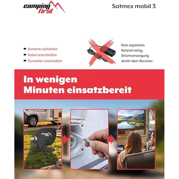 Camping First Satmex mobil 3 grau, vollautomatische portable Satellitenantenne mit schneller Montage und zuverlässigem TV-Empfang für mobile Nutzung – Bild 5