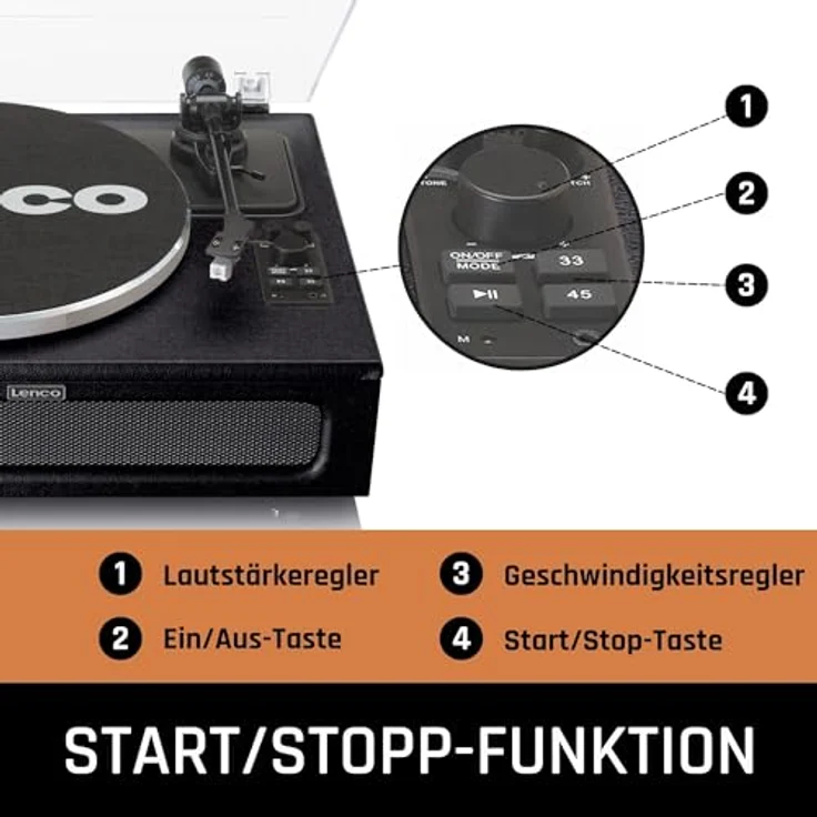 Lenco LS-430BK Plattenspieler mit 4 Lautsprechern, BT – Bild 4