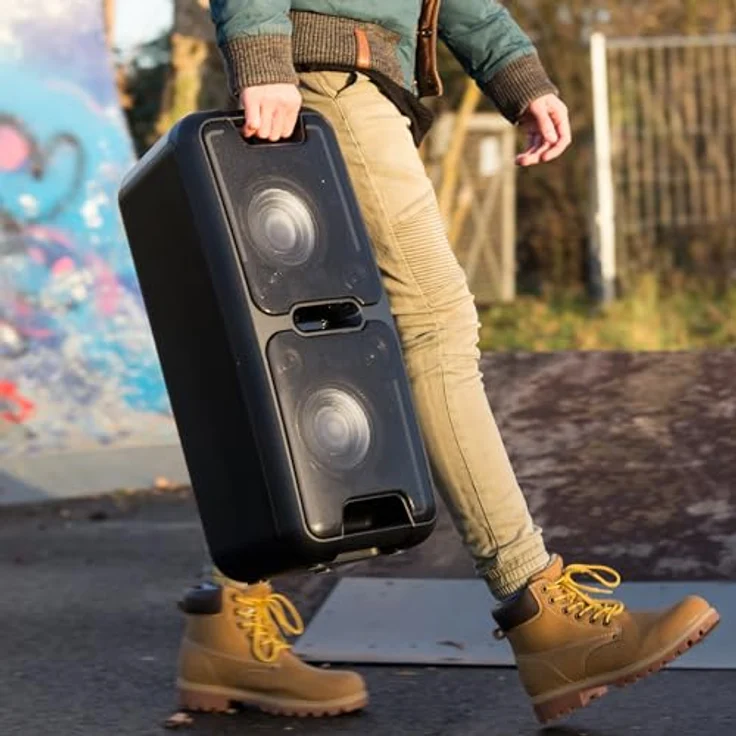 Reflexion PS08BT DJ Karaoke PA-Anlage, mobil mit Akku und Lichteffekten (Bluetooth, USB, AUX, Mikrofon, 480 Watt), schwarz – Bild 5