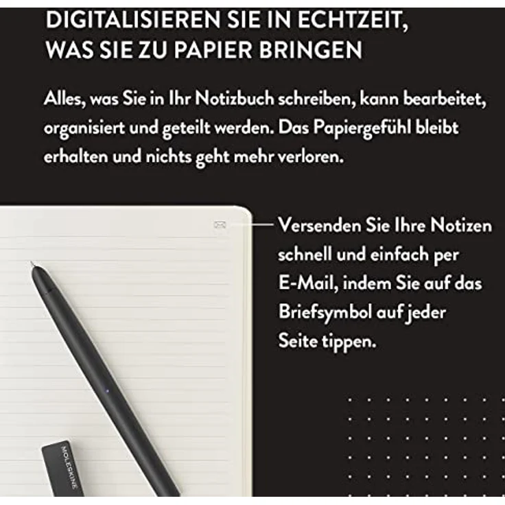 Moleskine Smart Writing Set, Smart Notebook mit Smart Pen, Digitales Notizbuch mit Linierten Seiten, Groß, 13x21 cm, Schwarz – Bild 3