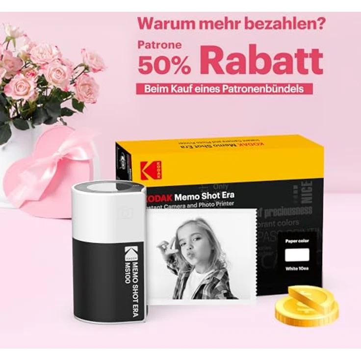 KODAK Memo Shot ERA Kinder-Sofortbildkamera und Foto-Etikettendrucker, Weiß (300 dpi, Thermal-Inkless-Technologie, One-Touch-Etikettenpatrone) – Bild 2
