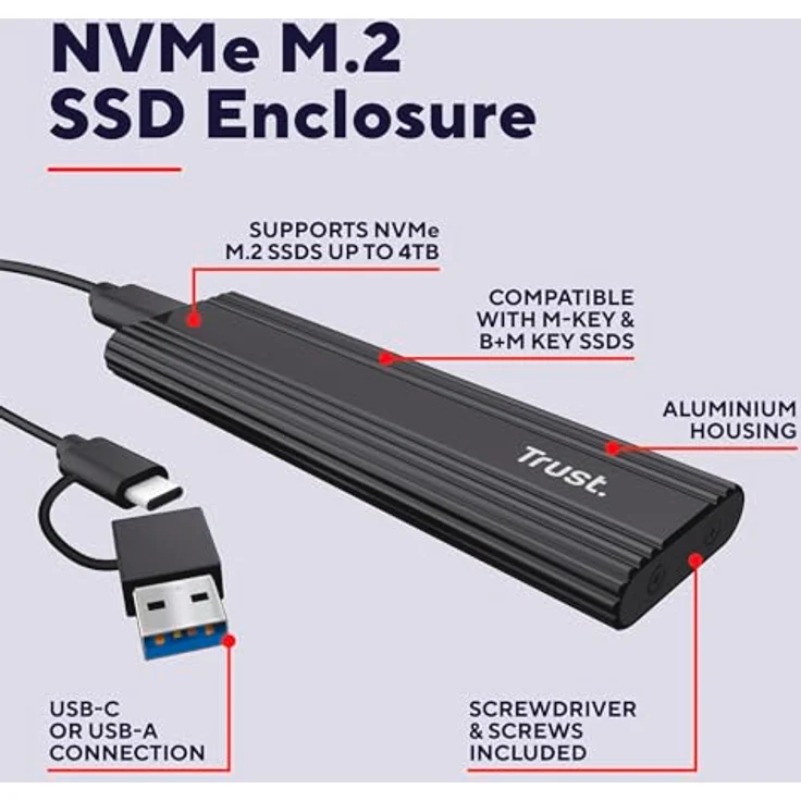 Trust USB-C-Gehäuse für M.2 SSD, ideal zur Festplattenaufbewahrung – Bild 2