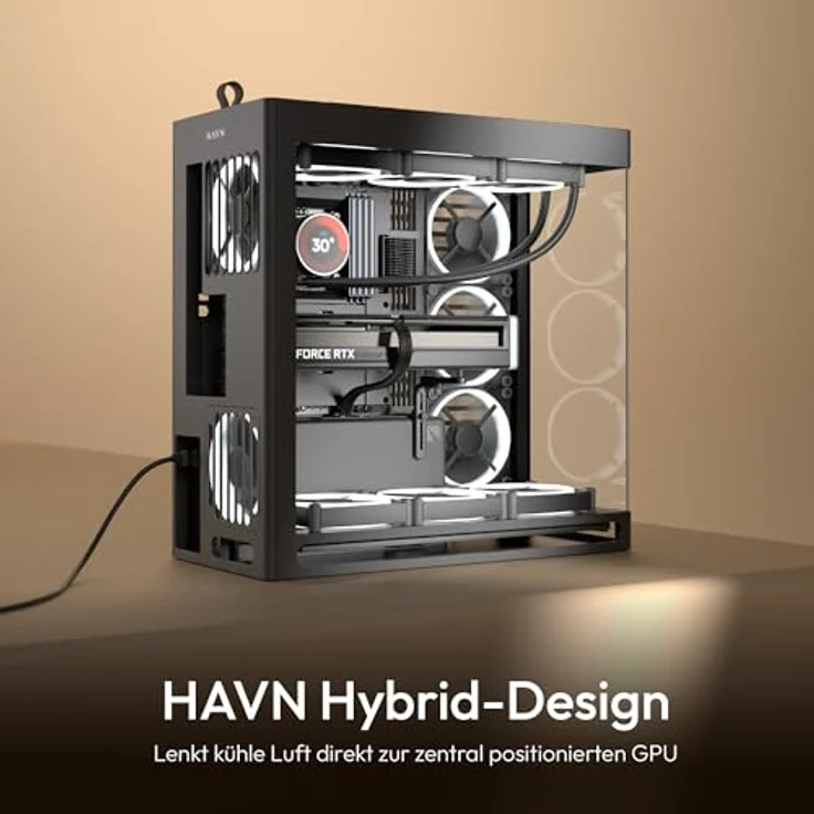 HAVN HS 420 PC-Gehäuse, Midi-Tower, E-ATX, Tempered Glass - Schwarz – Bild 2