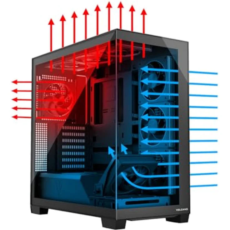 Modecom Volcano Stellar ARGB Midi 8F, schwarzes PC-Gehäuse mit gehärtetem Glas, 4 Schächten, 7 Erweiterungssteckplätzen und optimalem Kabelmanagement – Bild 5