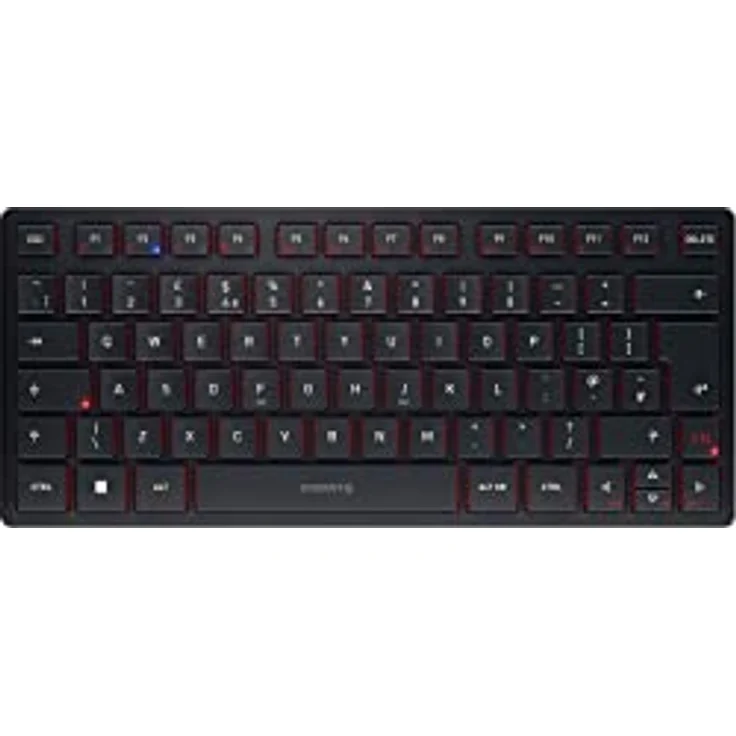 CHERRY KW 9200 Mini, kompakte Multi-Device-Tastatur für bis zu 4 Endgeräte, Britisches Layout (QWERTY), wahlweise Verbindung per Bluetooth®, Funk oder Kabel, wiederaufladbar, schwarz – Bild 1