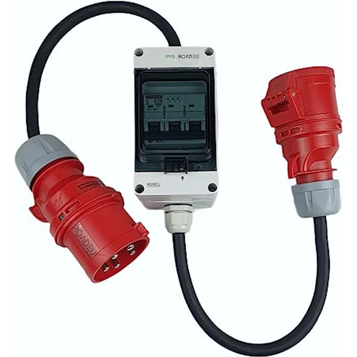 RoadEu - CEE Adapter 32A auf 16A mit Phasenwender - Starkstrom Adapter 32A Stecker auf 16A Kupplung mit Leitungsschutzschalter 16A C - 1 Meter - CEE Verlängerungskabel - Wasserfest und solide konstruiert, IP44, schwarz – Bild 4