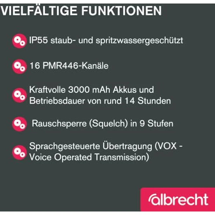 Albrecht Tectalk 4 Team 29812, PMR-Funkgerät 4er Set mit 16 Kanälen, IP55 Schutz und 10 km Reichweite – Bild 6