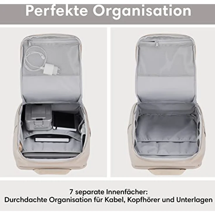 LARKSON Laptop Rucksack Herren & Damen Beige - Niklas - Notebook Backpack für Business Arbeit Uni - 16 Zoll Laptoprucksack für Reise Handgepäck - Wasserabweisend – Bild 5