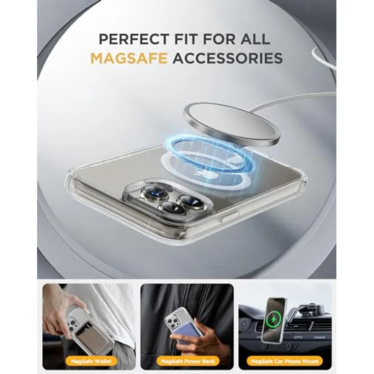 Miracase Glas Serie iPhone 15 Pro Max Hülle mit MagSafe, 360° Militärschutz und Kameraschutz, starke Magnetkraft, klar – Bild 5