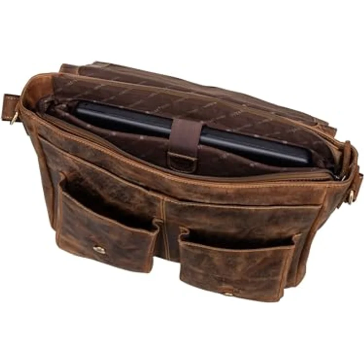 Greenburry Laptoptasche Vintage 1541 Revolver Bag XL (16.14"), Notebooktasche, Braun, aus hochwertigem Rindleder – Bild 4