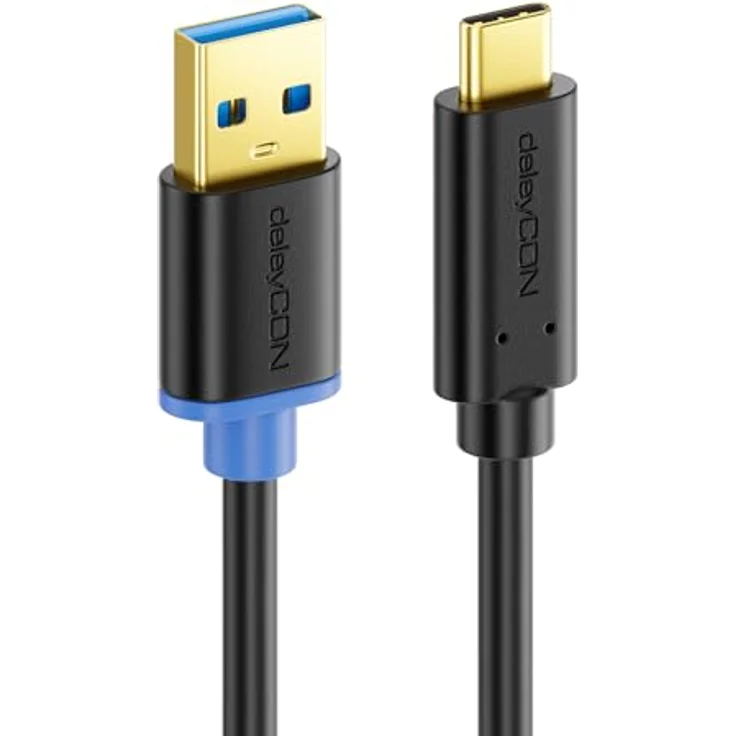 deleyCON 1m USB C Kabel USB 3.0 Ladekabel Datenkabel 5 Gbit/s USB-A auf USB-C in Schwarz, für iPhone 16 15 Pro Max Samsung Galaxy S25 S24 S23 Pixel iPad Pro MacBook Air Tablets Switch PS5 Notebook PC – Bild 3