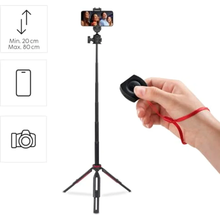 Hama Solid 80 Ball Stativ, höhenverstellbar mit Bluetooth-Auslöser, kompakt, Schwarz – Bild 2