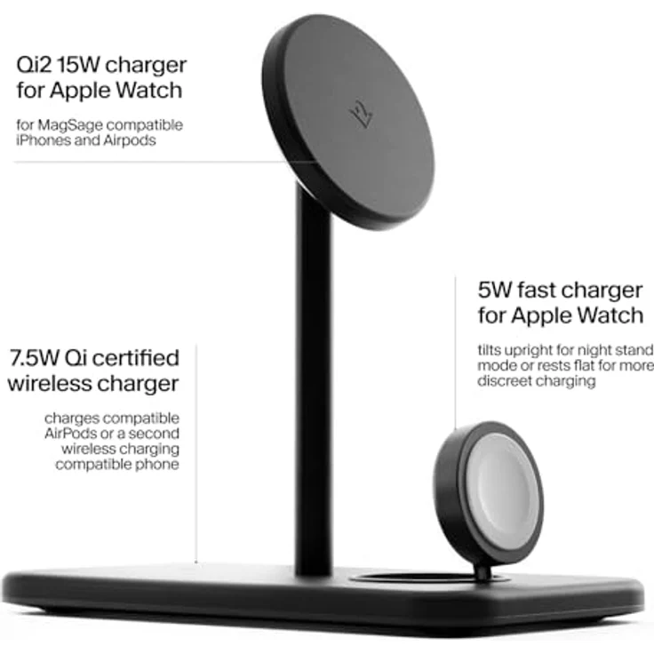 Twelve South HiRise 3 Deluxe, 3-in-1 Wireless Charger für MagSafe-Geräte, Qi2, weiß – Bild 2