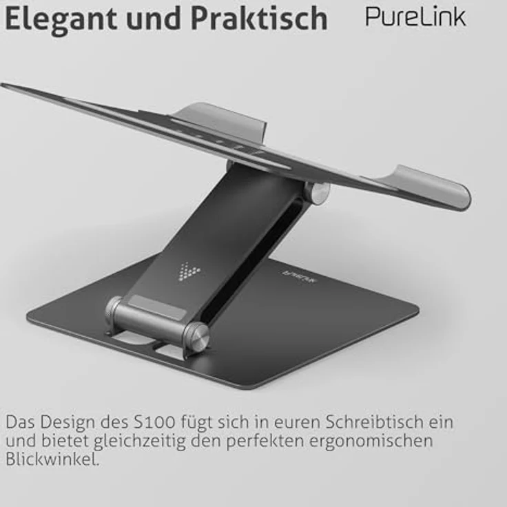 PureLink Vuelogic S100 höhenverstellbarer Laptop Ständer, Aluminium Notebookhalter mit Anti-Rutsch-Pads und Kühlung/Lüftung, Space Grey – Bild 5