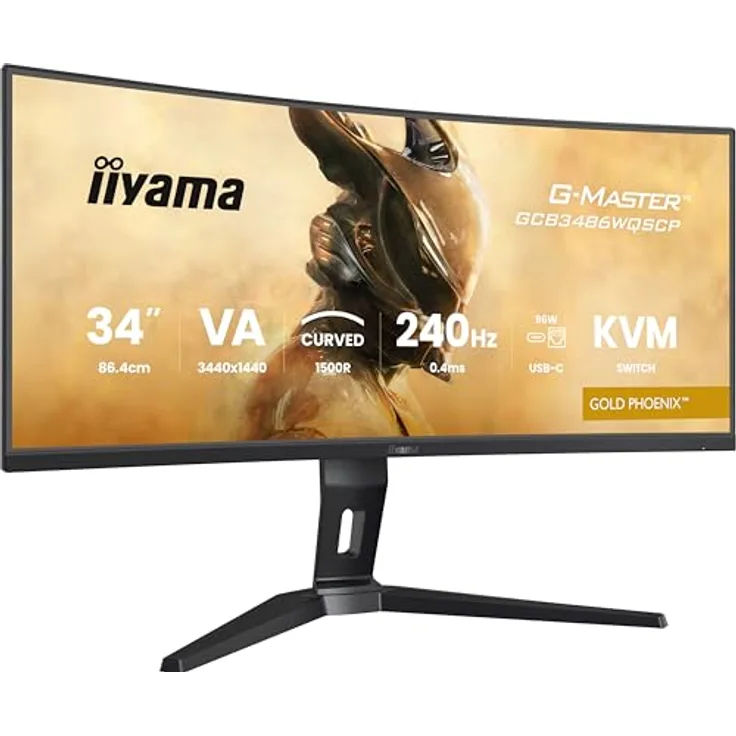 iiyama G-MASTER Gold Phoenix GCB3486WQSCP-B1, 34" Curved VA LED Gaming Monitor, 3440x1440 UWQHD, 240Hz, 0.4ms, KVM, HDR400, FreeSync Premium, höhenverstellbar