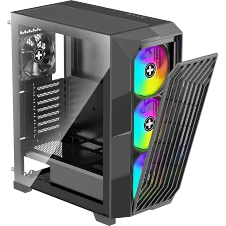 Xilence XILENT Breeze II X812.ARGB Gaming PC Gehäuse, 3x 120mm ARGB Lüfter, 1x 120mm PWM Lüfter, ATX Midi Tower, Glas Side Panel, magnetische Mesh Front, schwarz – Bild 2