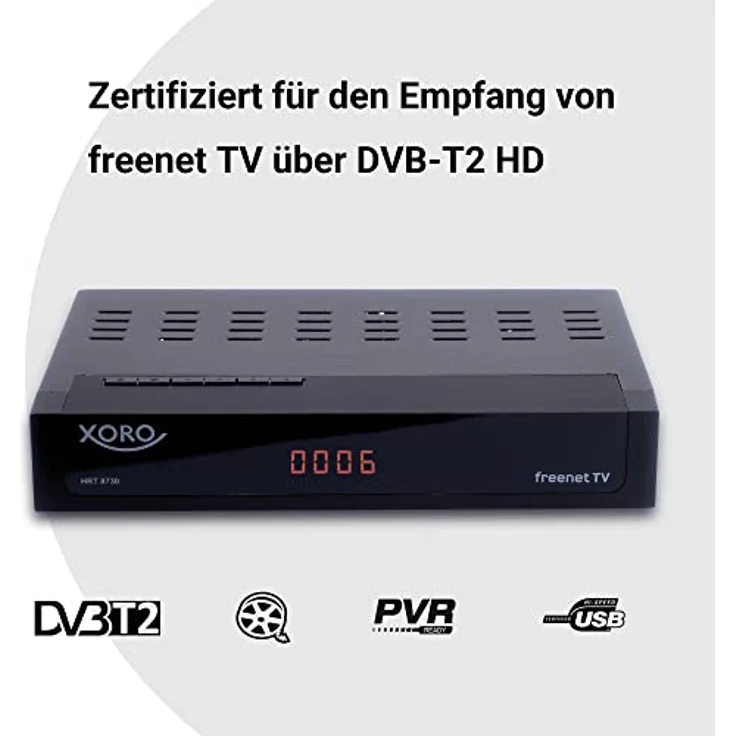 XORO HRT 8730 Hybrid - DVB-C/T2 Combo Receiver, USB Mediaplayer, PVR Ready, Timeshift, integriertes Irdeto-Zugangssystem für Freenet TV und 6 Monate Guthaben - Preisvergleich – Bild 2