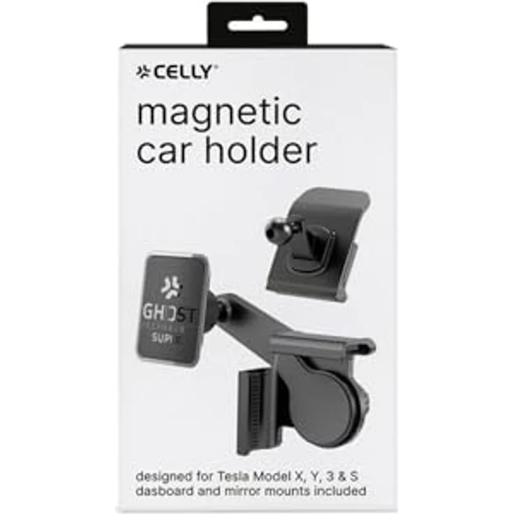 Celly Ghost Super Tesla, Magnetischer Smartphone Halter für Tesla-Fahrzeuge, Schwarz mit 360° drehbarem Arm und verstellbarem Schraubensystem – Bild 3