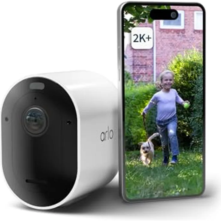 Arlo Pro 5 Überwachungskamera Aussen WLAN, 2K+ HDR Video, Kabellos, Verbesserte Farbnachtsicht, 160° Blickwinkel, Spotlight, 2-Wege Audio, Alarm Sirene Secure Testzeitraum, Weiß