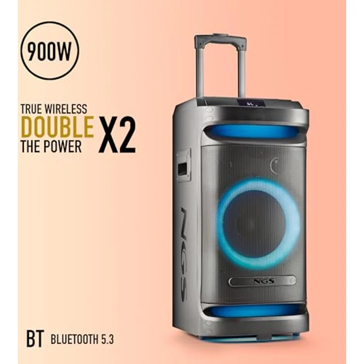 NGS Wild Space 1, tragbarer Bluetooth Lautsprecher mit 180 Watt RMS, spritzwasserfest, schwarz – Bild 3