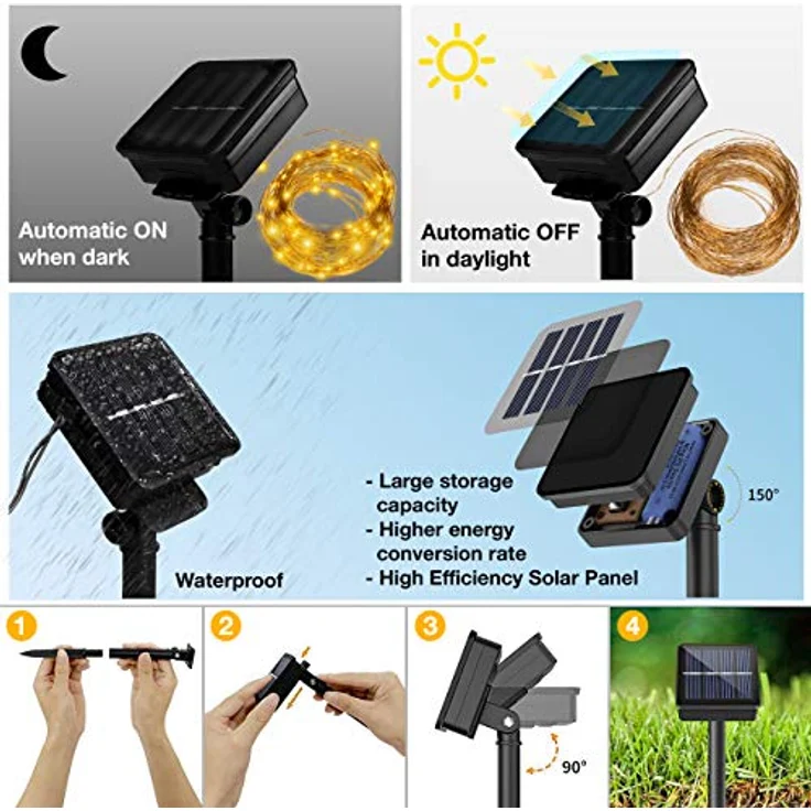 Cobus CozyHome LED Schlauch 200 LED - Solar 12m Warmweiß - 8 Modi & Timer, für Innen und Außen - Weihnachtsdeko und Partylichter – Bild 5