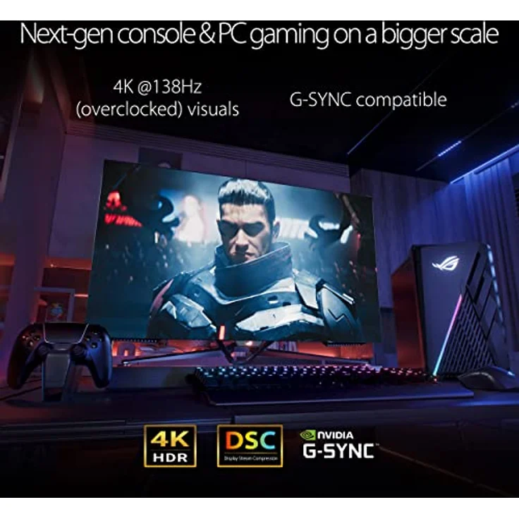 ASUS ROG Swift OLED PG42UQ | 41,5 Zoll 4K UHD Gaming Monitor | 138 Hz, 0.1ms GtG, G-Sync, 10-bit, HDR 10 | Stativ Sockel, smarte Kühlung, 16:9, 3840x2160, DP 1.4 DSC, HDMI 2.1, USB-Hub, Schwarz – Bild 5
