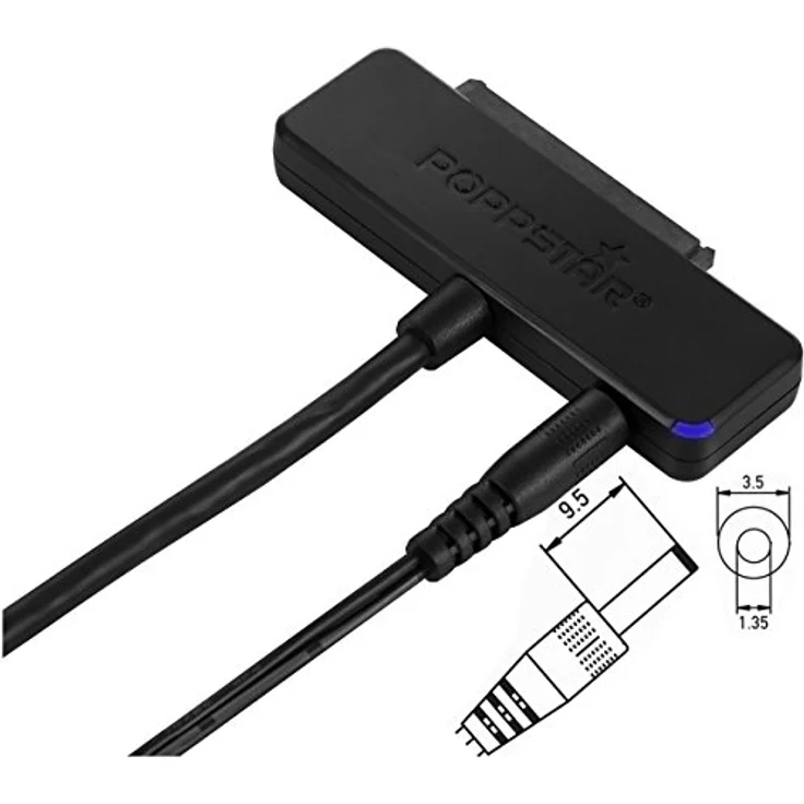 Poppstar Festplatten-Adapter (USB 3.1 Gen 2 Typ C) Sata USB Kabel für externe Festplatten (SSD, HDD, 2,5 u. 3,5 Zoll), bis zu 10 Gb-s, UASP Support, 1m Kabellänge (Netzteil Optional) (1008197) – Bild 4