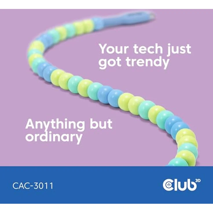 Club 3D CAC-3011 USB-C® Perlenkabel Blau, Datenübertragung bis zu 480Mbps, Leistungsabgabe bis zu 60Watt mit E-Marker-Chip – Bild 4