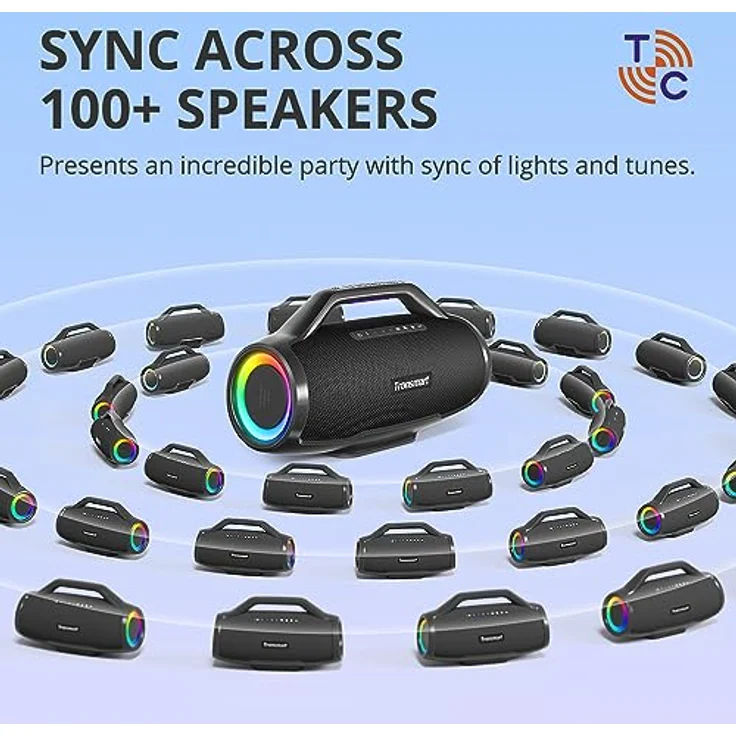 Tronsmart Bang MAX Bluetooth Lautsprecher, 130W Musikbox mit Licht, Leistungsstarker Stereosound, 24h Akku, Bluetooth 5.3, IPX7 Wasserschutz, mit AUX, TF, App, Gitarrenloch, für Draußen, Party – Bild 5