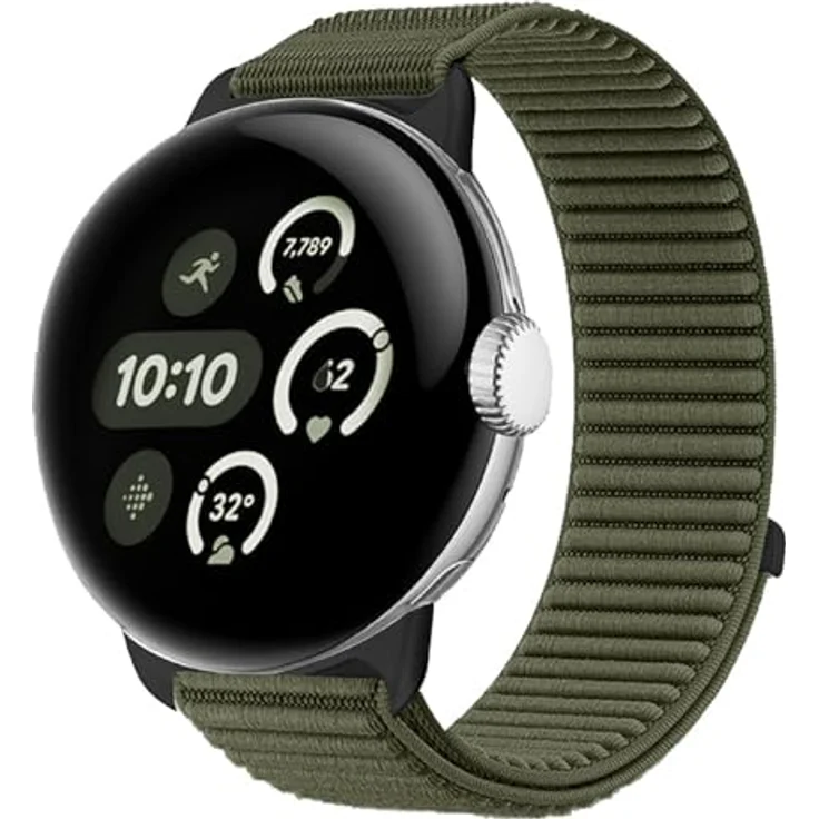 GIOPUEY Geflochtenes Nylon Armband, elastisches Ersatzarmband für Google Pixel Watch 4/3/2/1 41mm - dunkelgrün, unisex, leicht und atmungsaktiv – Bild 1