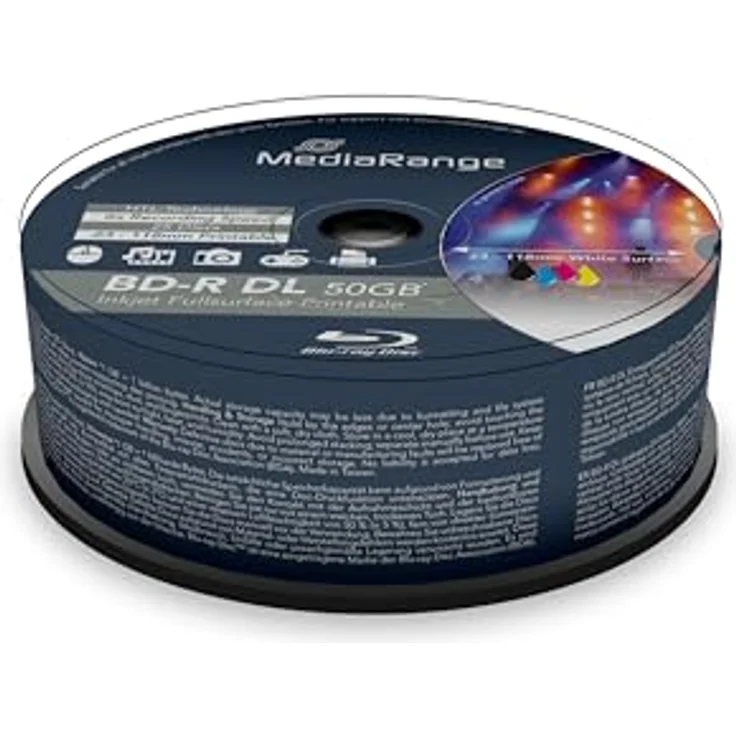 MediaRange BD-R Dual Layer 50GB 6-Fache Schreibgeschwindigkeit, Vollflächig bedruckbar, 25er Cakebox – Bild 4