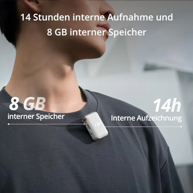 DJI Mic 2-Sender (Perlweiß), kabelloses Mikrofon, intelligente Rauschunterdrückung, 14 Stunden interne Aufnahme, 6 Stunden Akkulaufzeit, magnetische Befestigung, Bluetooth-Mikrofon, Vlogs – Bild 4