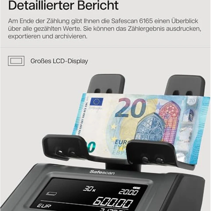 Safescan 6165 Geldzählmaschine, automatische Münzrollenerkennung und Wertzählung für Münzen und Banknoten, schnelle Bargeldverwaltung, Zukunftssicher – Bild 5